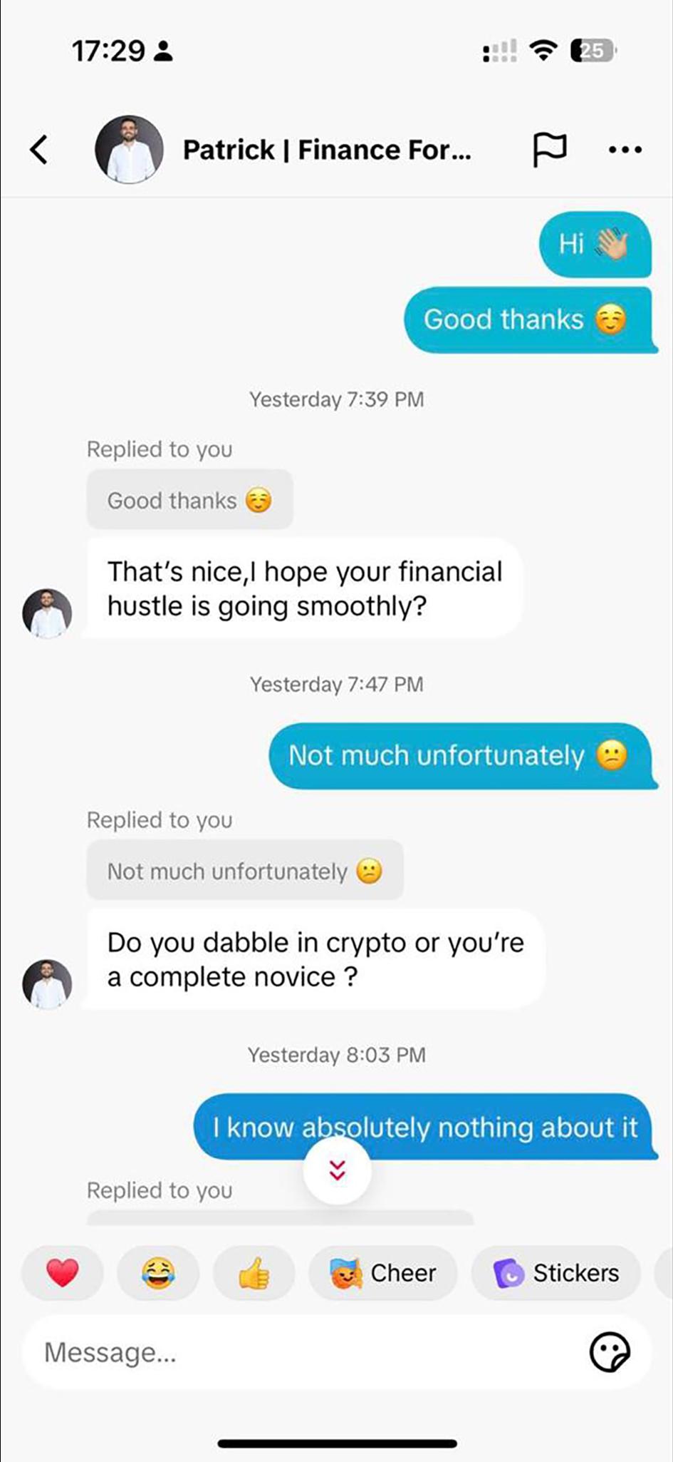 Screenshot of interactions with the scammers. Photo: Patrick Debattista