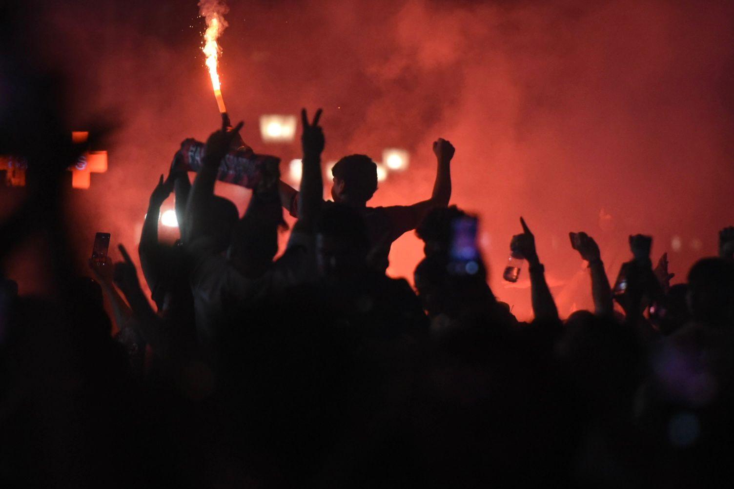 Crowds celebrating in the streets. Photo: Chris Sant Fournier.