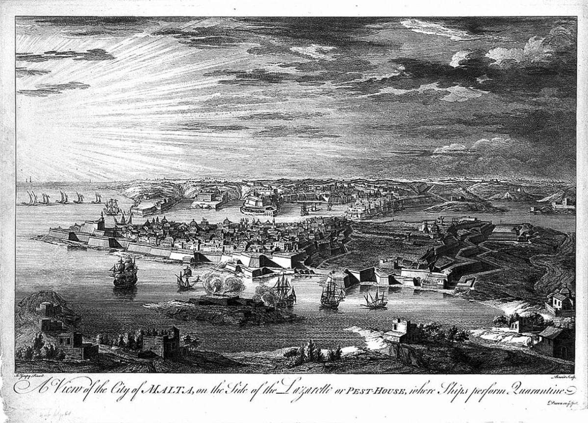 An etching by M.A. Benoist (1784-1820) showing the quarantine harbour before Fort Manoel was built. Photo: Wikimedia Commons