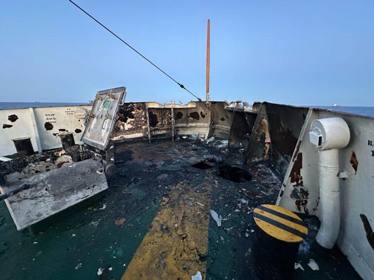 The Conscience suffered bow damage when it was bombed off Malta on May 2. Photo: Freedom Coalition Flotilla.
