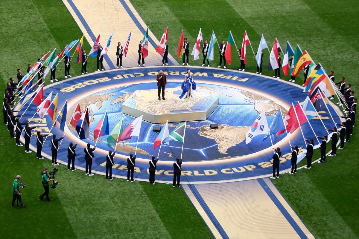 Andrea Bocelli and Ejae perform at the opening ceremony. Photo: AFP