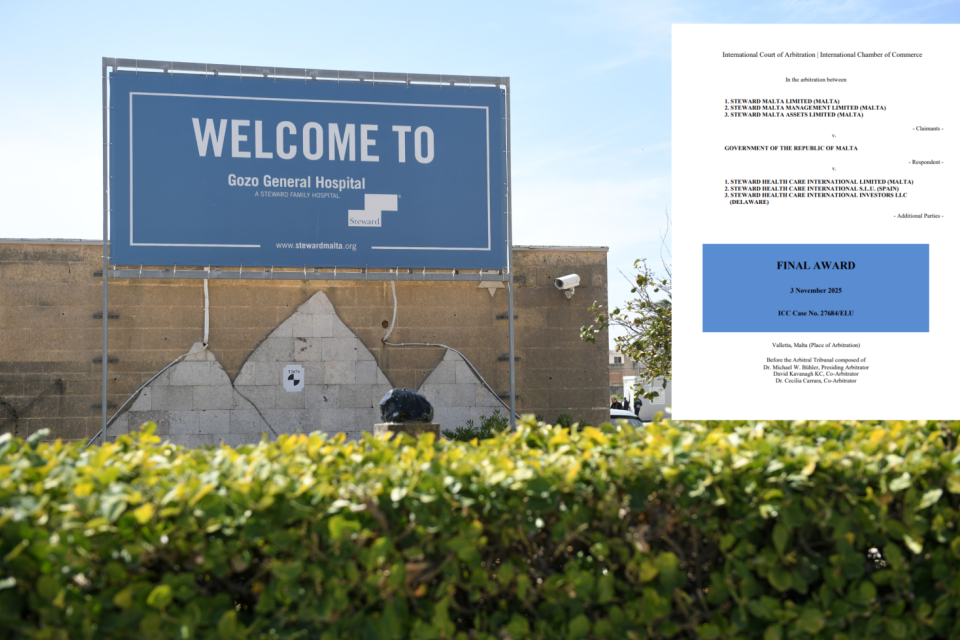 The Gozo General Hospital and (inset) the ICC decision.