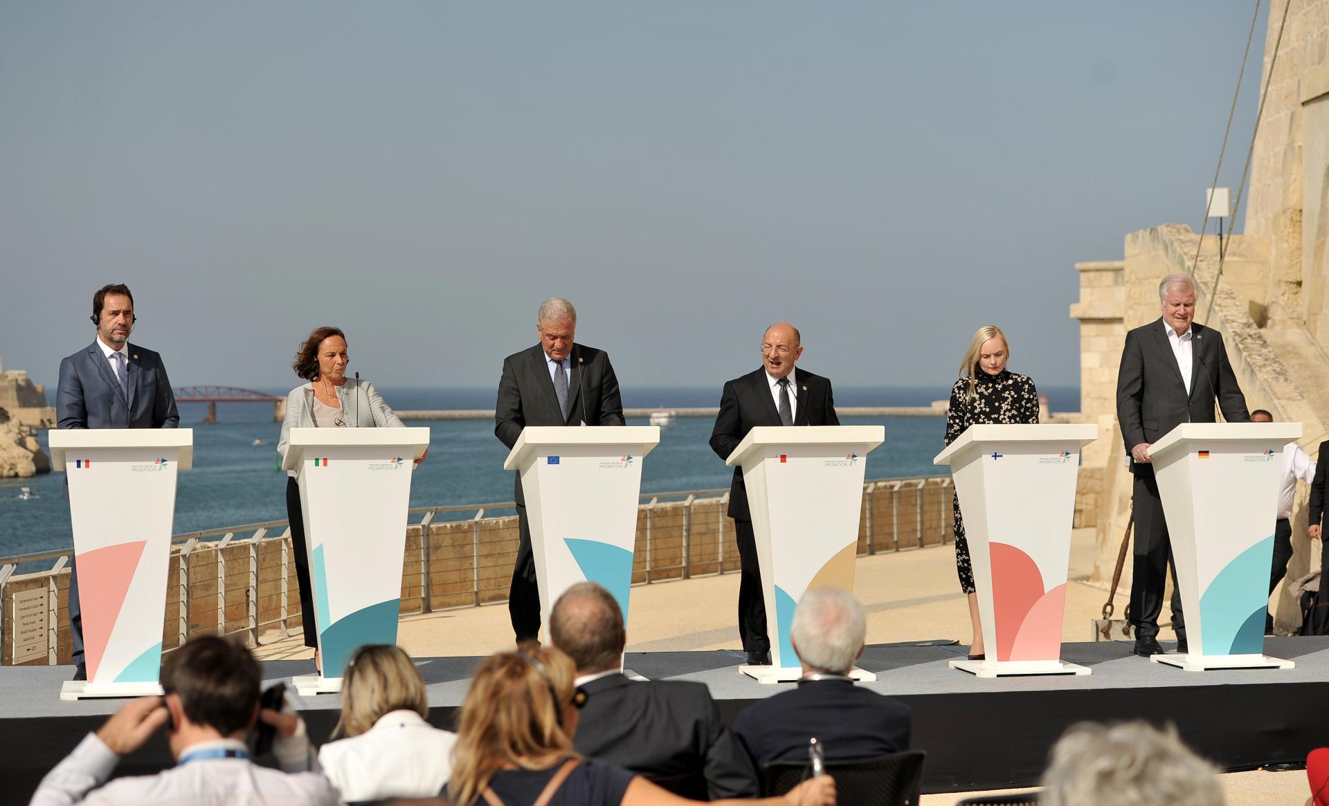 Ministers from four EU member states as well as the EU's migration commissioner announce the draft deal earlier this week. Photo: Chris Sant Fournier