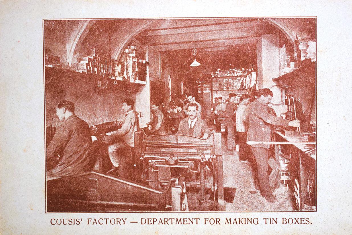 A 1914 card by Cousis of machines for making tin cigarette boxes.