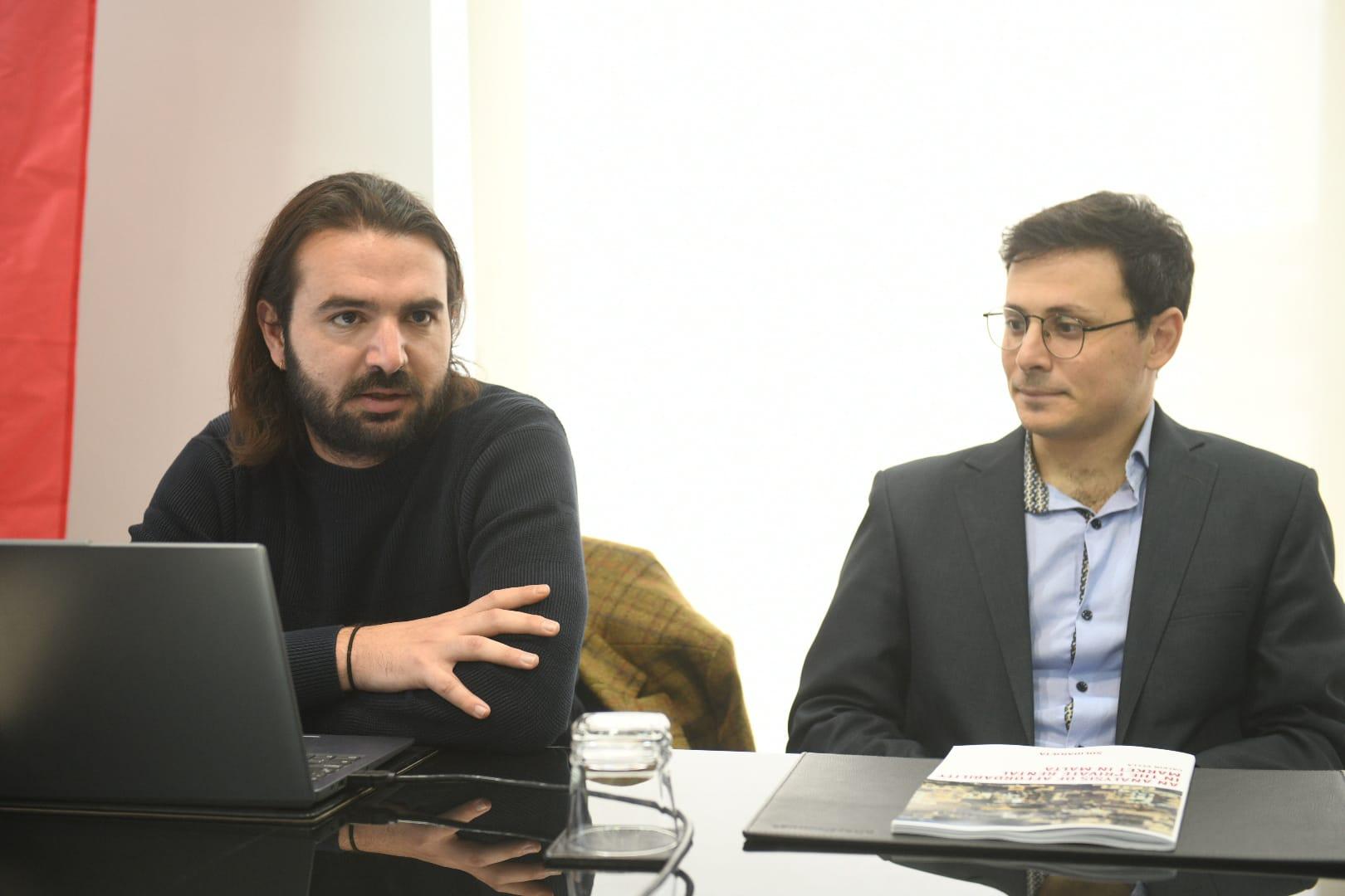 The report's author, economist Calvin Vella (L) and Solidarjeta president Matthew Attard. Photo: Matthew Mirabelli.