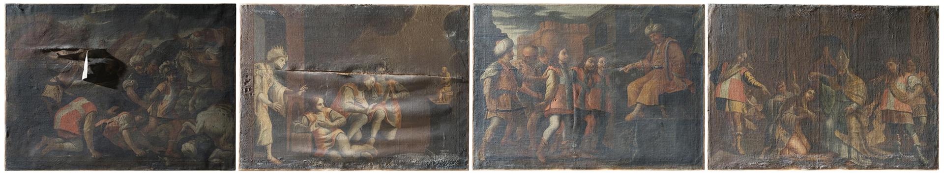 Photographs (RAK) taken prior to conservation-restoration showing the state of the first four treated paintings. Photos: Manuel Ciantar and Suzanne Ciantar Ferrito o.b.o. ASC Conservation Centre Ltd