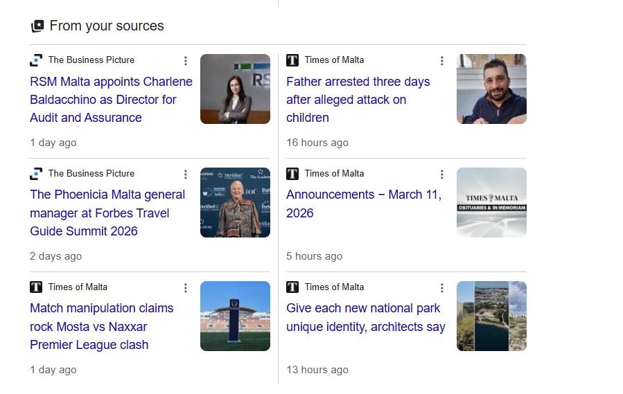 Articles from your Preferred Sources will appear in the 'From your sources' box in search results.