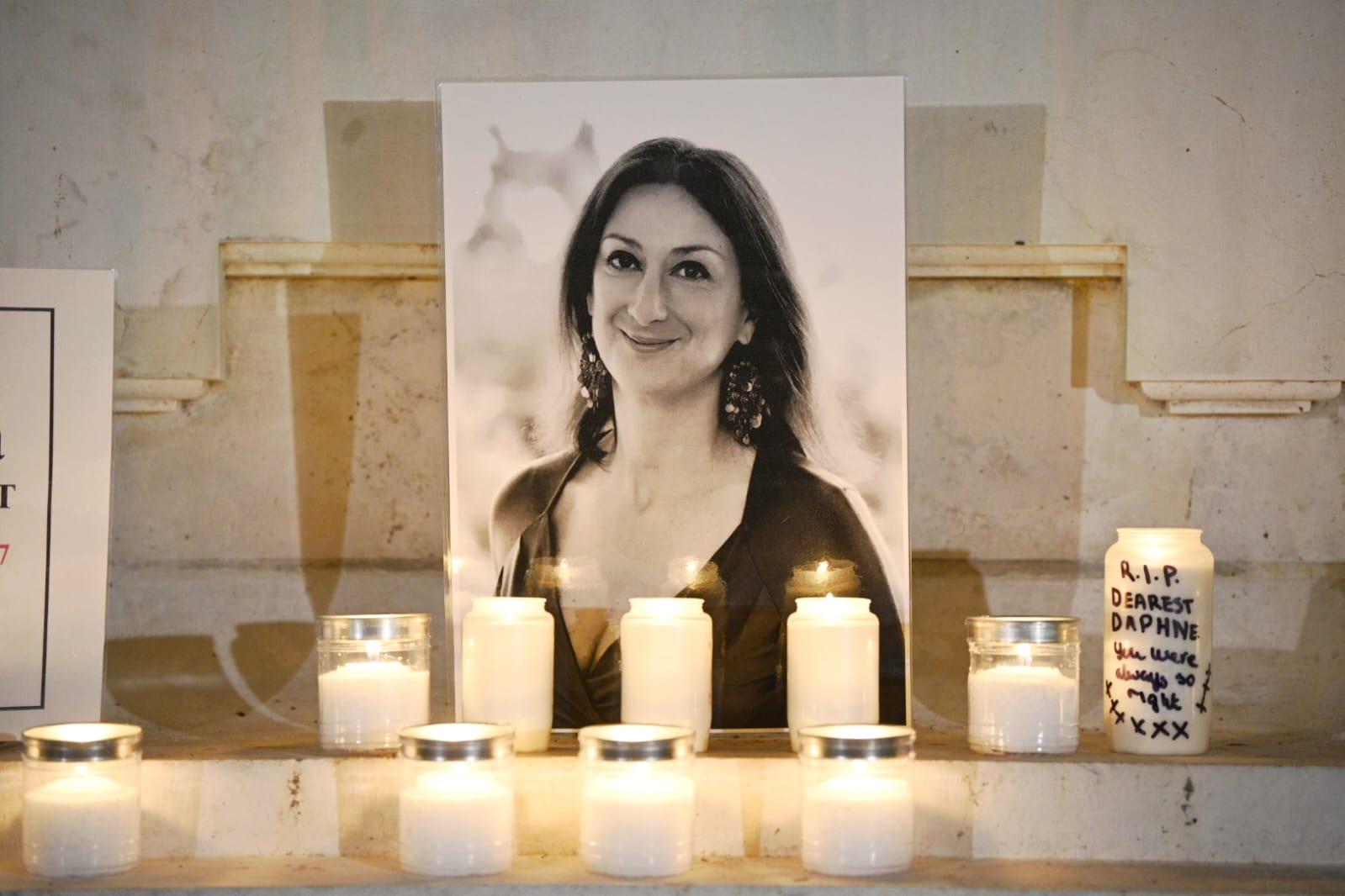 Candles at the memorial marking the eighth anniversary of Daphne Caruana Galizia's murder. Photo: Matthew Mirabelli