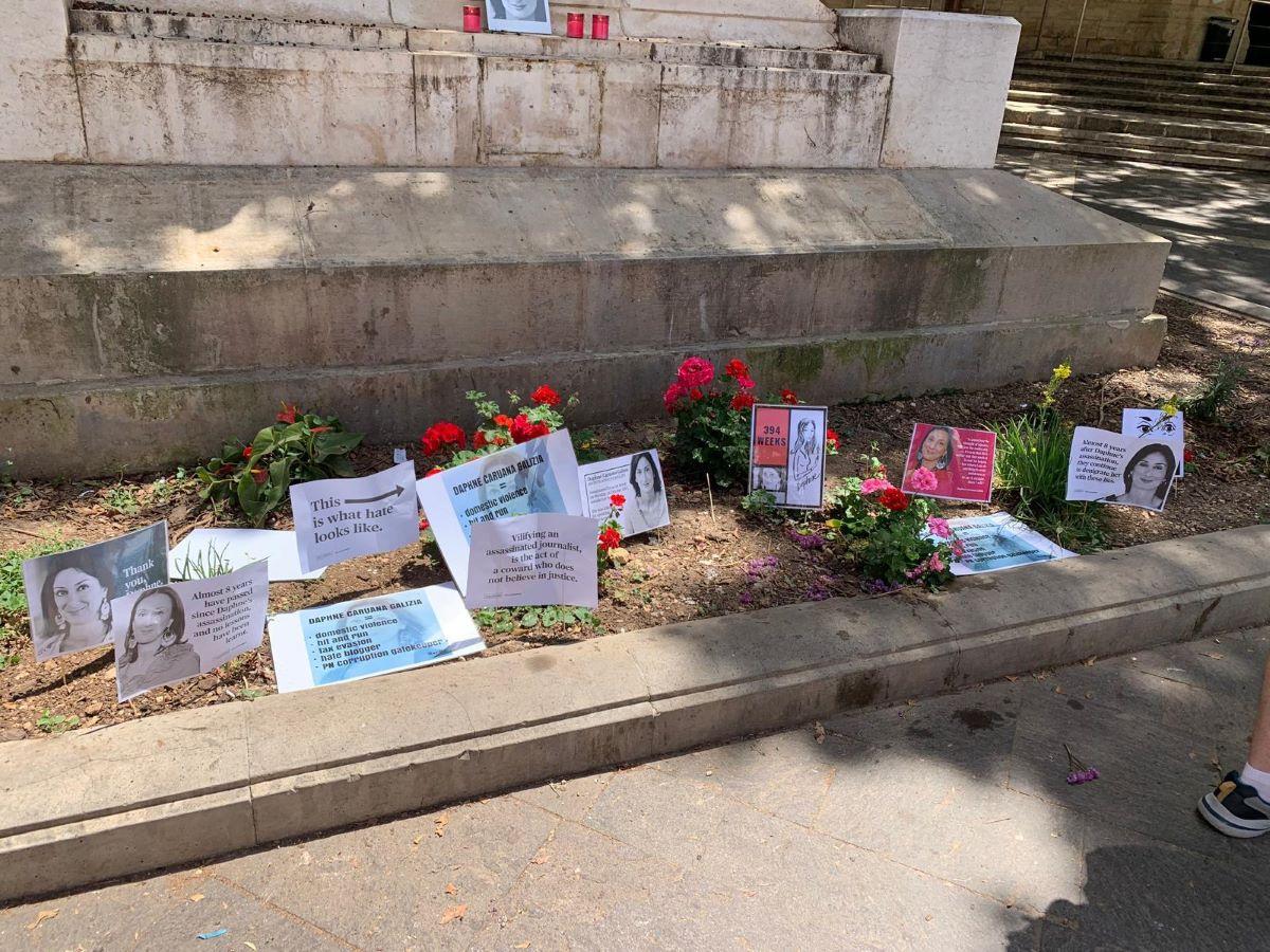 The memorial showing placards placed by Neville Gafa and Occupy Justice.
