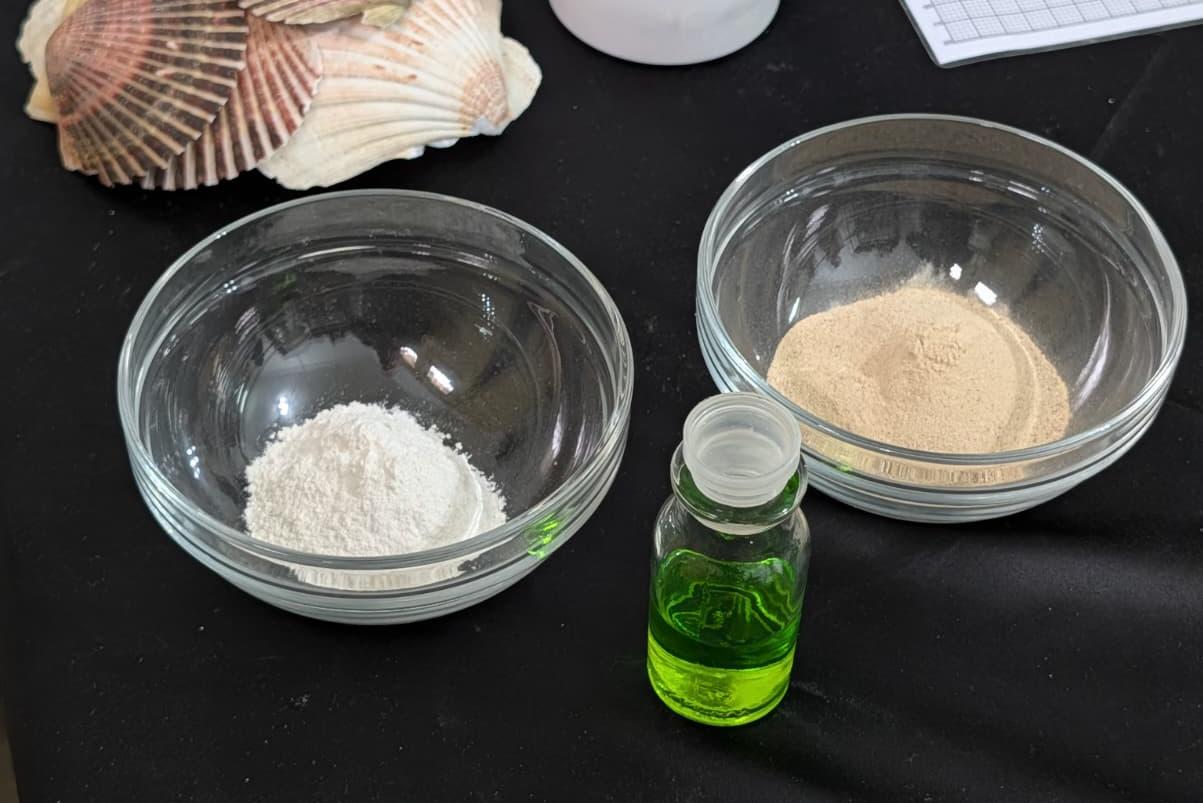 Seahells, recycled limestone and the 'special sauce' binding agent used to create the 3D limestone material. Photo: Chris Sant Fournier