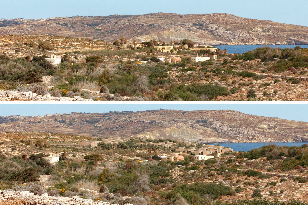 How Comino's bungalows look like today (top) versus the proposed plans (bottom). Photo: Hili Ventures