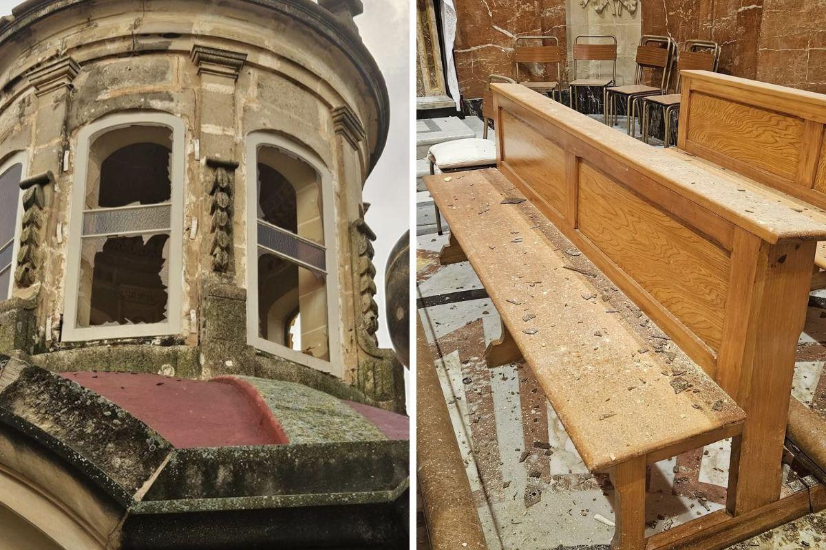 The lightning smashed windows in Our Lady of Pompei church in Rabat, Gozo. Photo: Eddie Zammit