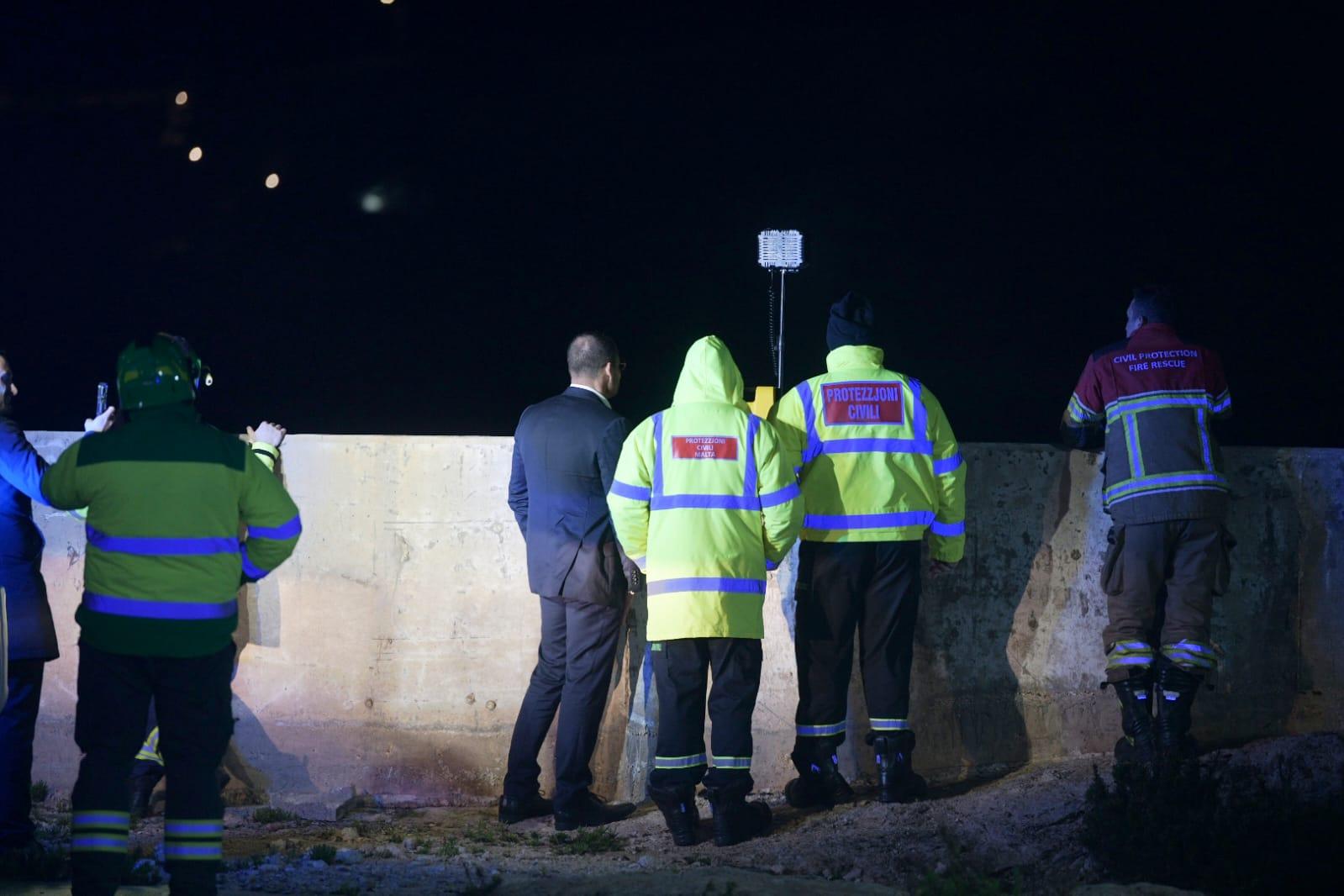 Prime Minister Robert Abela with the rescuers on site. Photo: Matthew Mirabelli