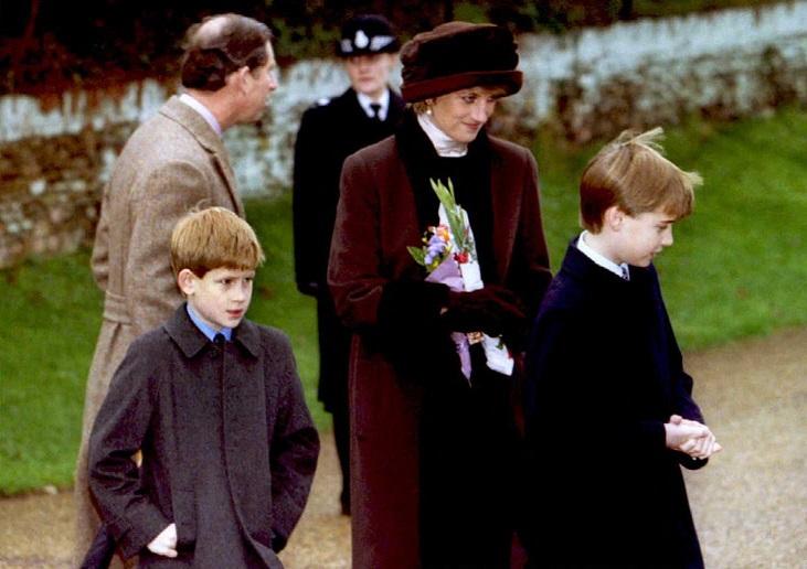 File: Britain's Prince Charles (background, L), Princess Diana and their sons, William (right) and Harry, leave the church of St Mary Magdalen near Sandrigham House on December 25, 1994. Photo: STR / AFP
