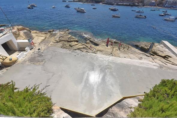 Cement was poured on the rocks, prompting alarm - and a fix up job. Photo: Wirt Għawdex