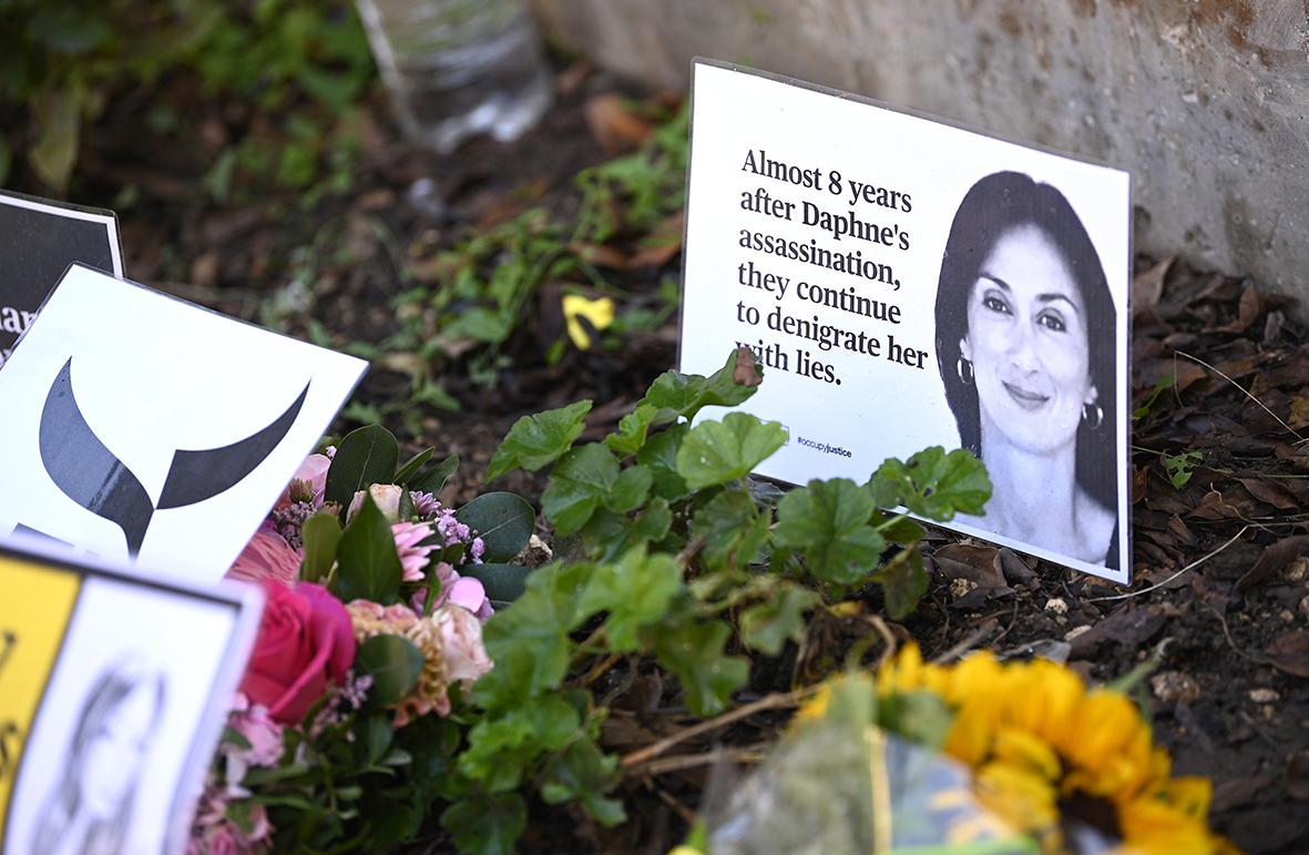 A memorial for Daphne Caruana Galizia at the Great Siege Monument in Valletta. Photo: Matthew Mirabelli
