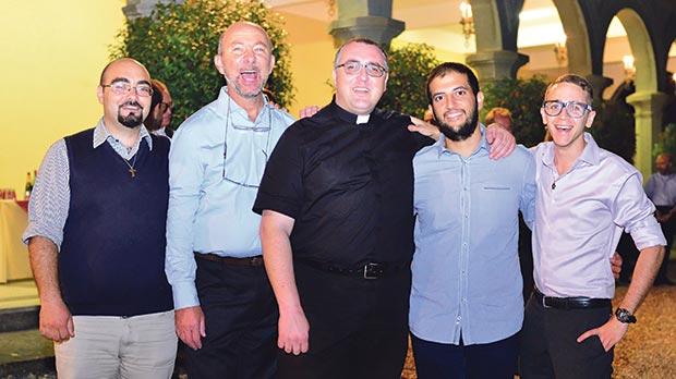 Three Maltese Jesuit novices: Andrew Camilleri (left), Rob Rizzo (right) and Arnold Mugliett (second from right), with Fr Pierre Grech Marguerat and Fr Michael Bugeja at the noviciate in Genoa.