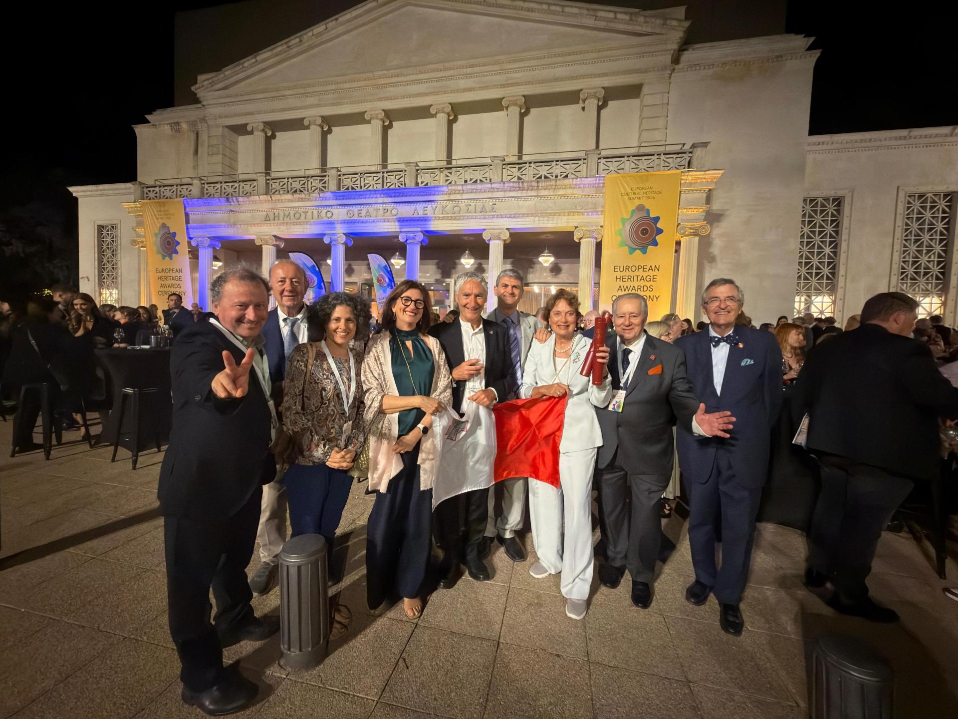 Din l-Art Ħelwa delegates in front of the Nicosia Municipal Theatre, Cyprus.
