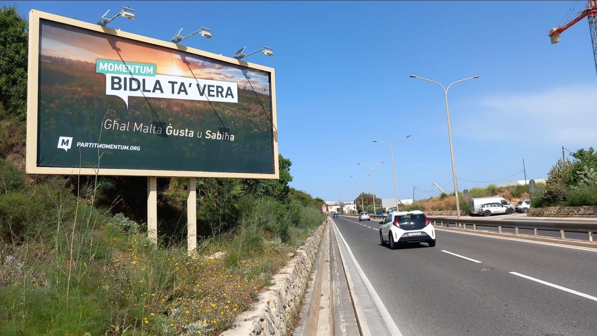 One of Momentum's billboards on the St Paul's Bay bypass. Photo: Partit Momentum.