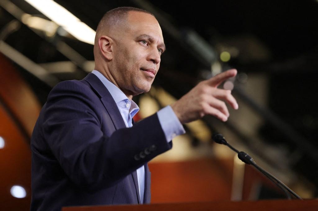 Hakeem Jeffries addresses a news conference at the US Capitol Building on April 20. Photo: AFP