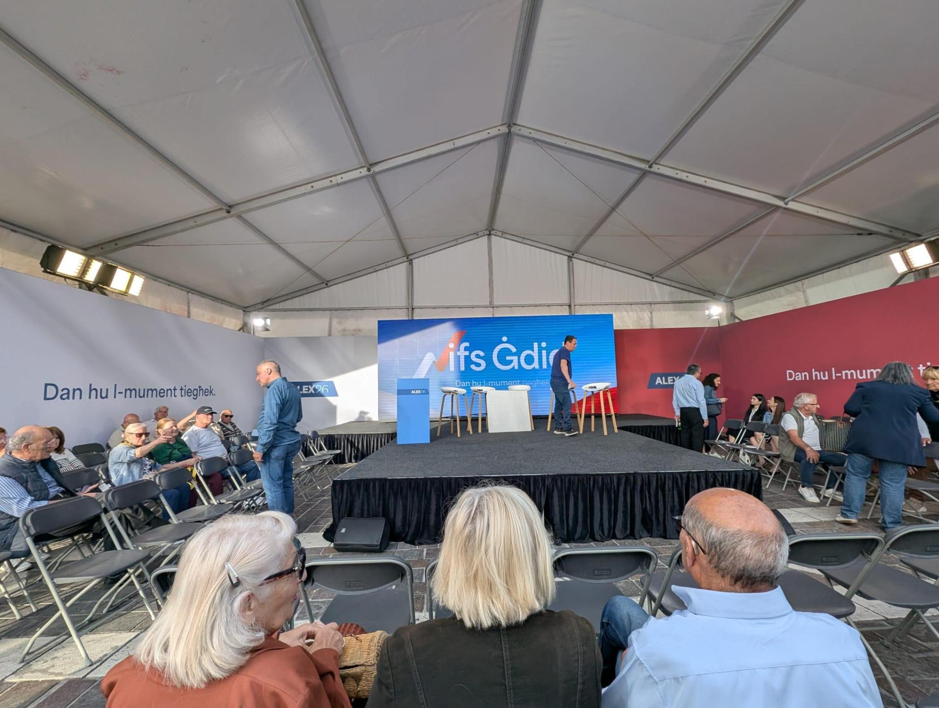 The PN setting up its event in Mellieha. Photo: Matthew Bonanno