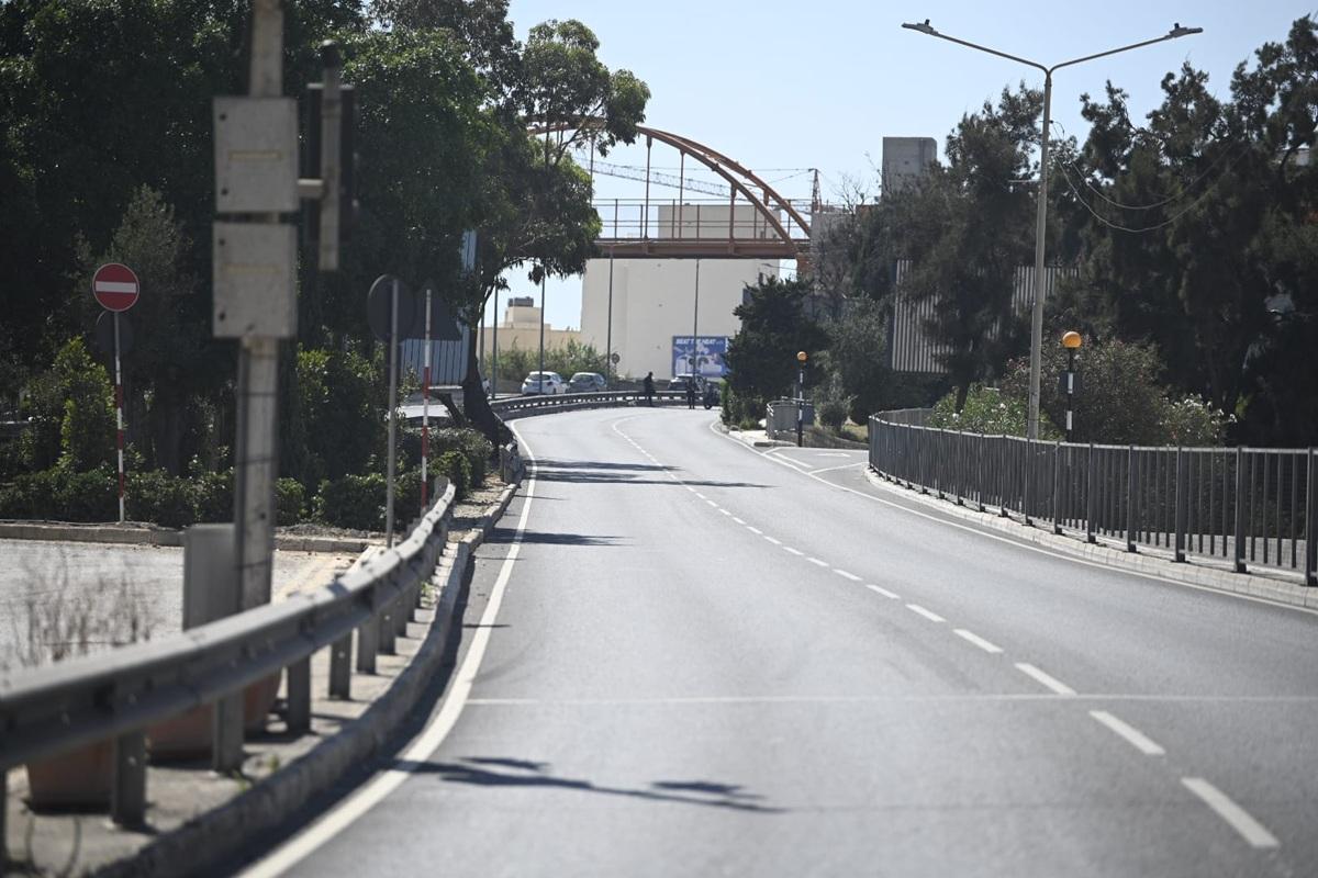 Southbound Triq Aldo Moro is partly closed until the fire is controlled. Photo: Matthew Mirabelli