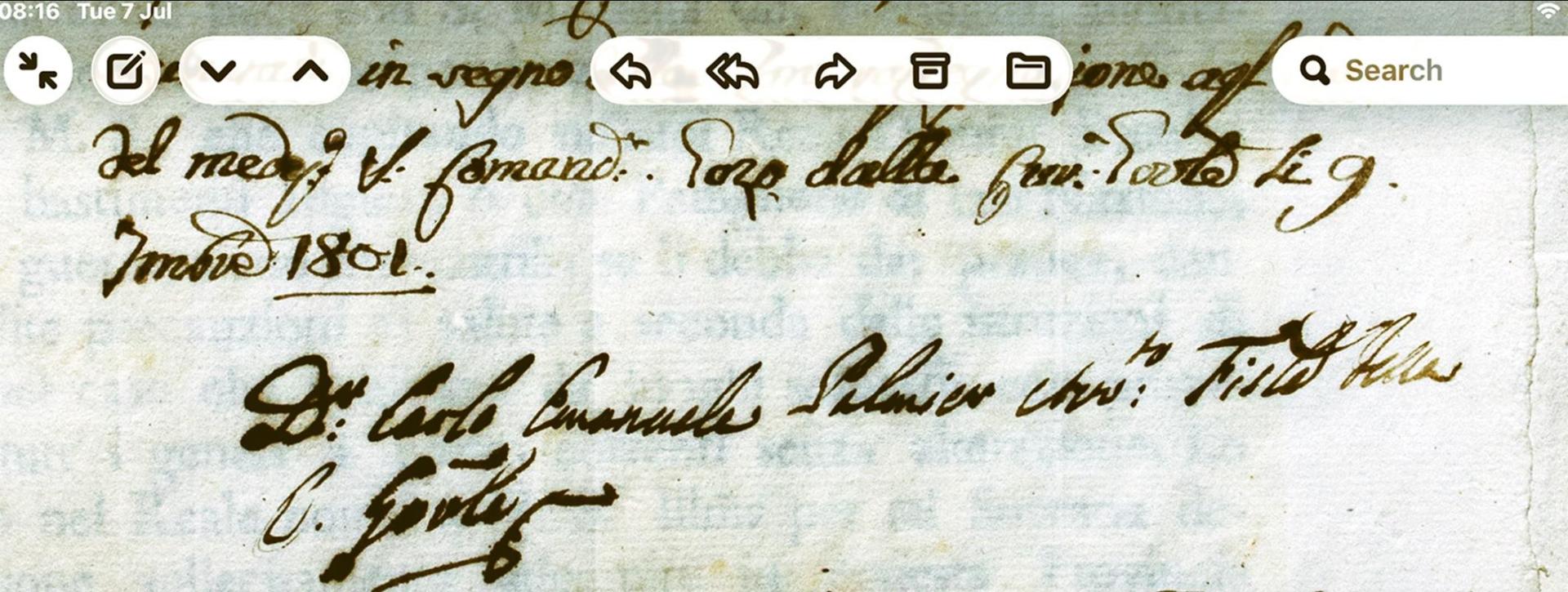 Signature of Dr Carlo Emanuele Palmier, 1801.