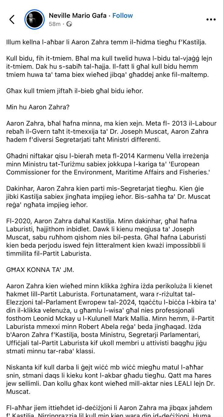 The first part of Gafa's post, which was uploaded on Friday and later deleted. Screenshot taken from Facebook