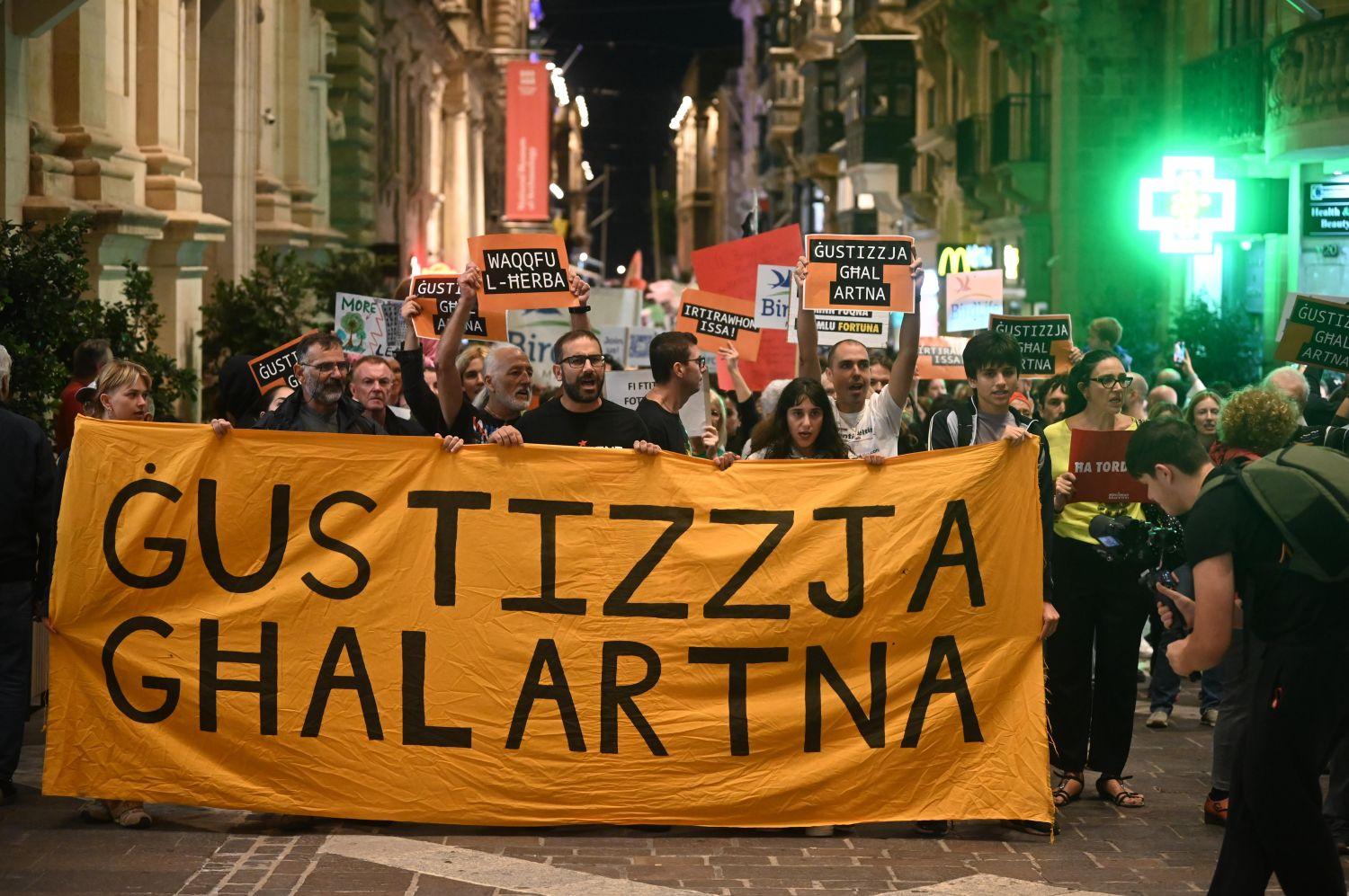 Protesters marched along Republic Street. Photo: Jonathan Borg