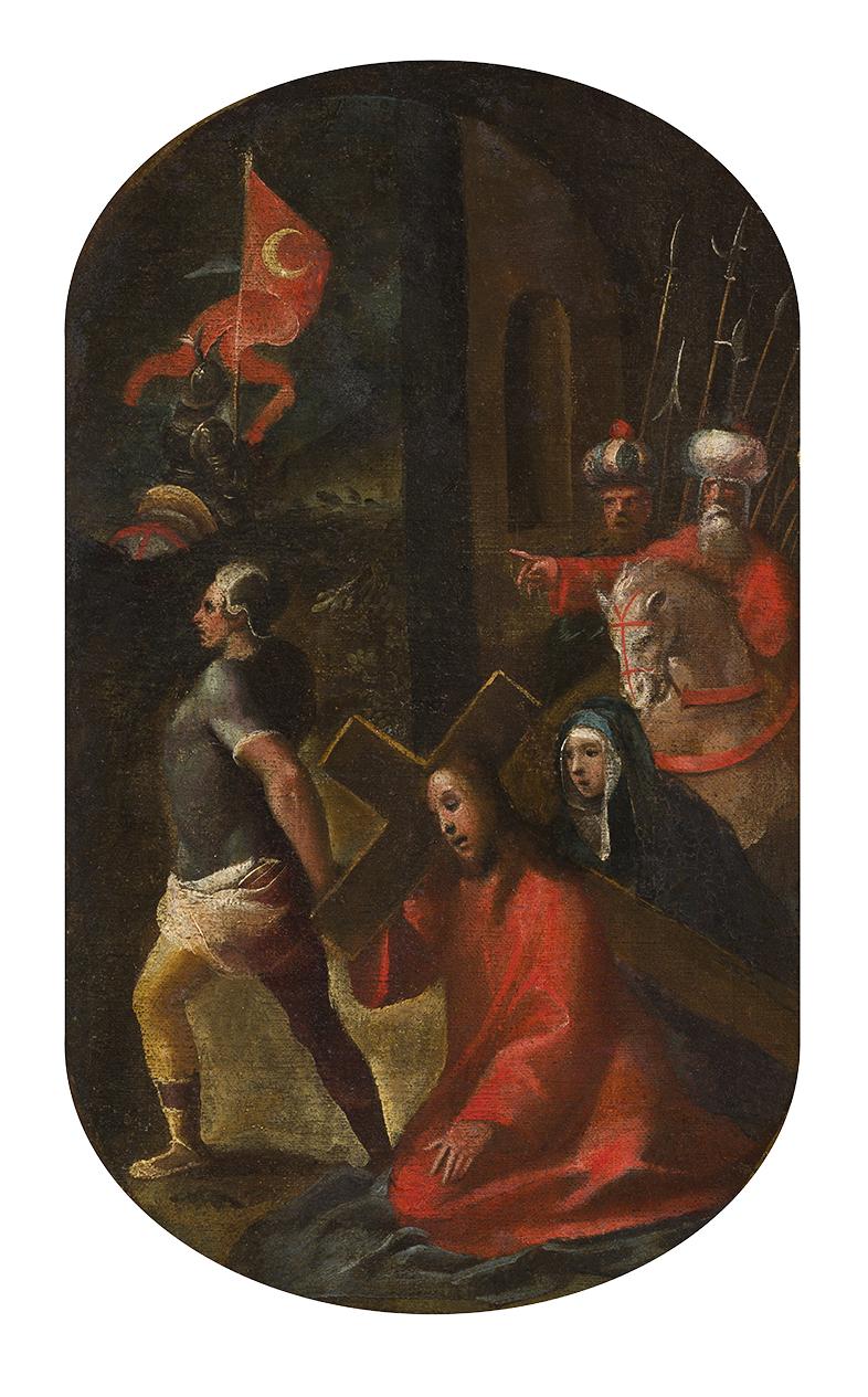The scene illustrating the &lsquo;Carrying of the Cross&rsquo;, one of the Sorrowful Mysteries in the <em>Our Lady of the Rosary</em> altarpiece. Photo: Manuel Ciantar and Suzanne Ciantar Ferrito obo ASC Conservation Centre Ltd.