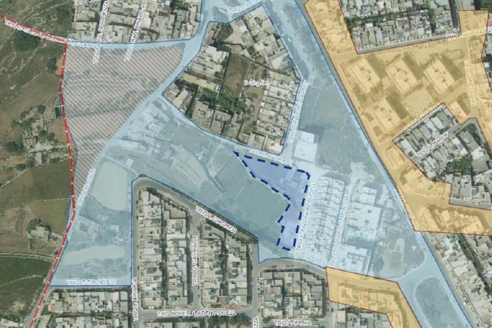 An aerial overview of the site (outlined in a dotted blue line). Photo: PA