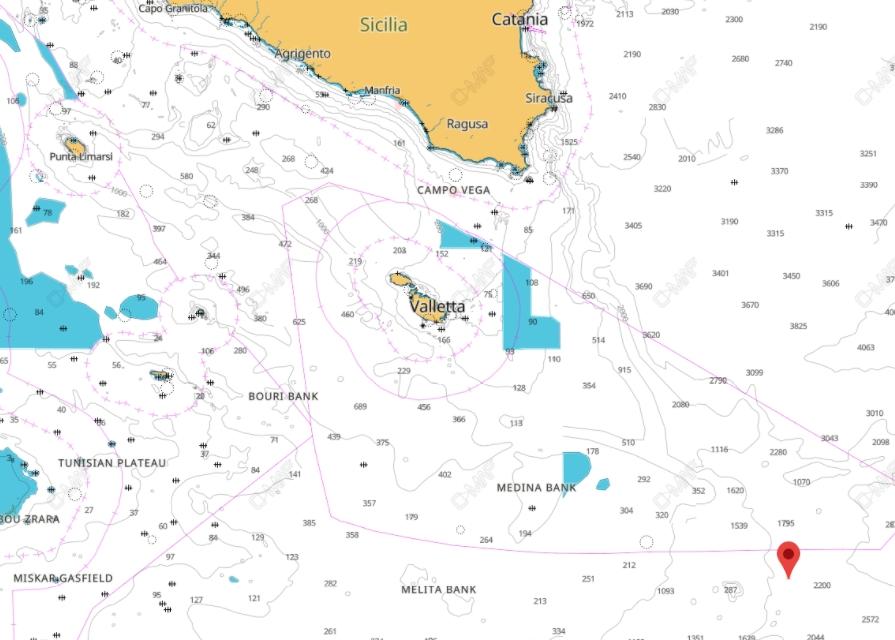 Times of Malta mapped the location of the vessel at 4.09pm on Tuesday