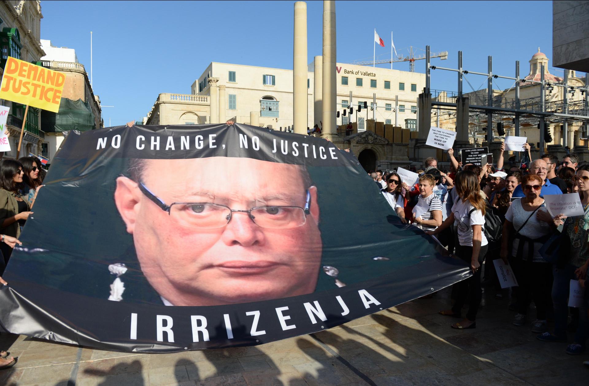 A protest against Cutajar held in 2017 after Daphne's assassination. Photo: Matthew Mirabelli