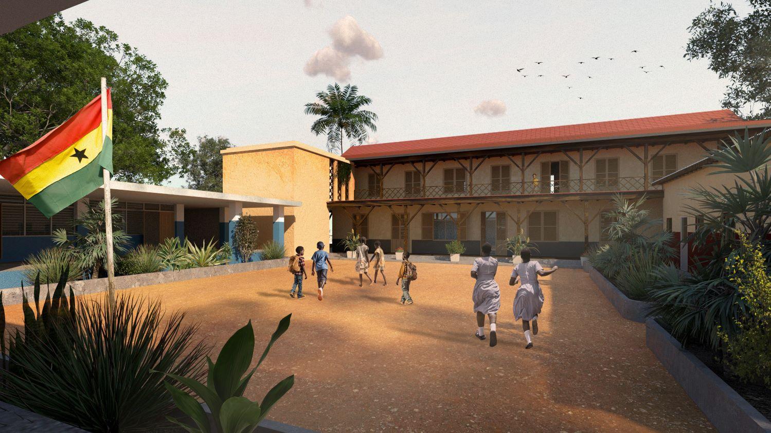 The proposed courtyard at Osu Salem Presbyterian School in Accra.