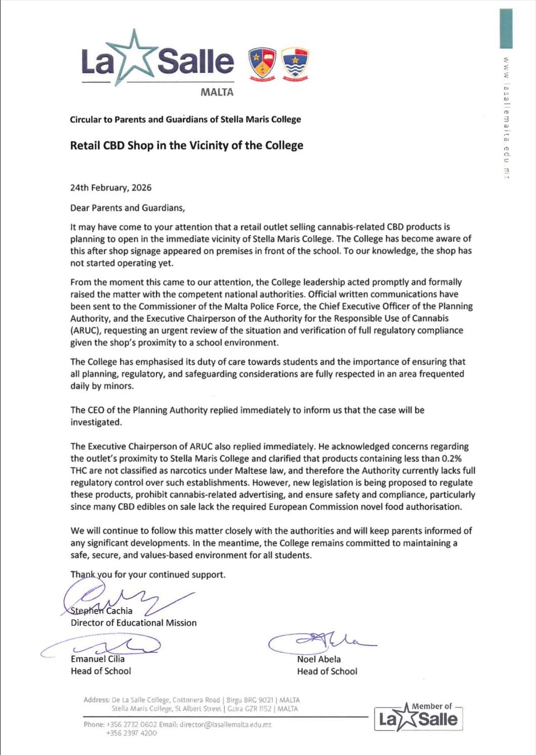 The letter the school sent parents and guardians about the school Photo: Facebook