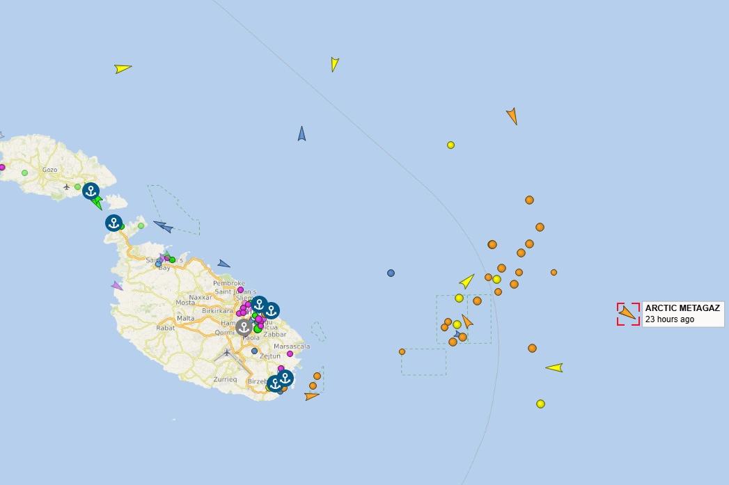 The Arctic Metagaz was registered on vesselfinder.com just 20 nautical miles off Malta on Monday.
