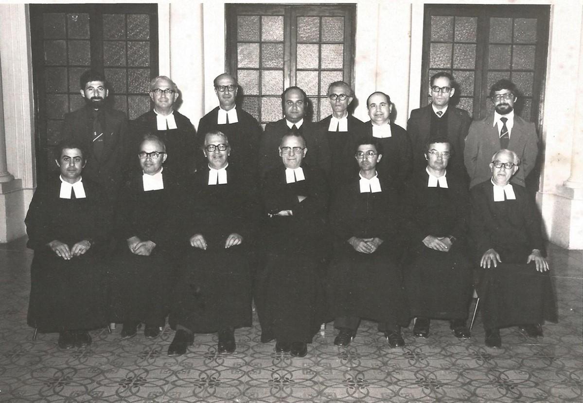 The community in 1978. (Seated, from left): S Gatt, F Muscat, D Rosso, Superior General J Pablo Basterrechea, E Chircop, M Borg and H Grech. (Standing, from left): M Borg, J Calleja, V Farrugia, C Buhagiar, E Galea, P Attard Portughes, T Bilocca, J Scerri