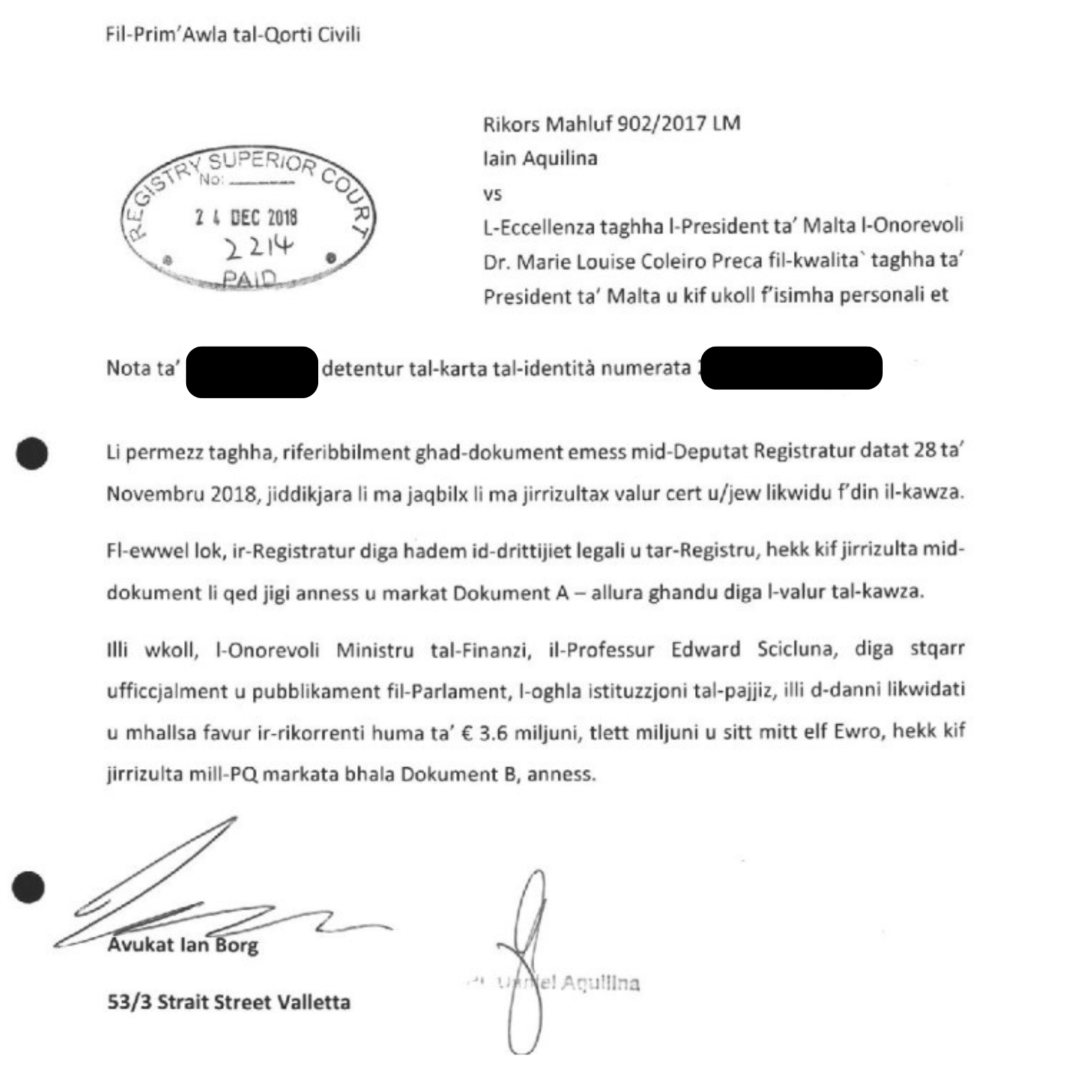 Lawyers for Robert Abela's firm argued that the fees payable for the case should be calculated on the multi-million-euro settlement