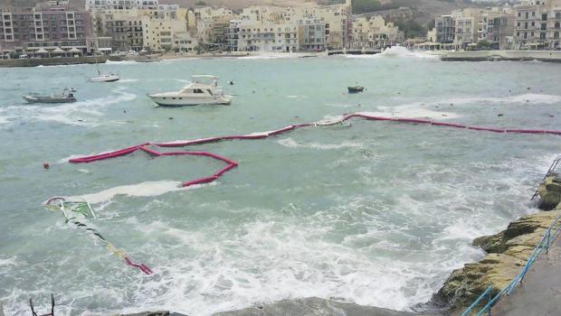 The Otters ASC waterpolo pitch suffers significant damage when stormy weather hits Marsalforn Bay.