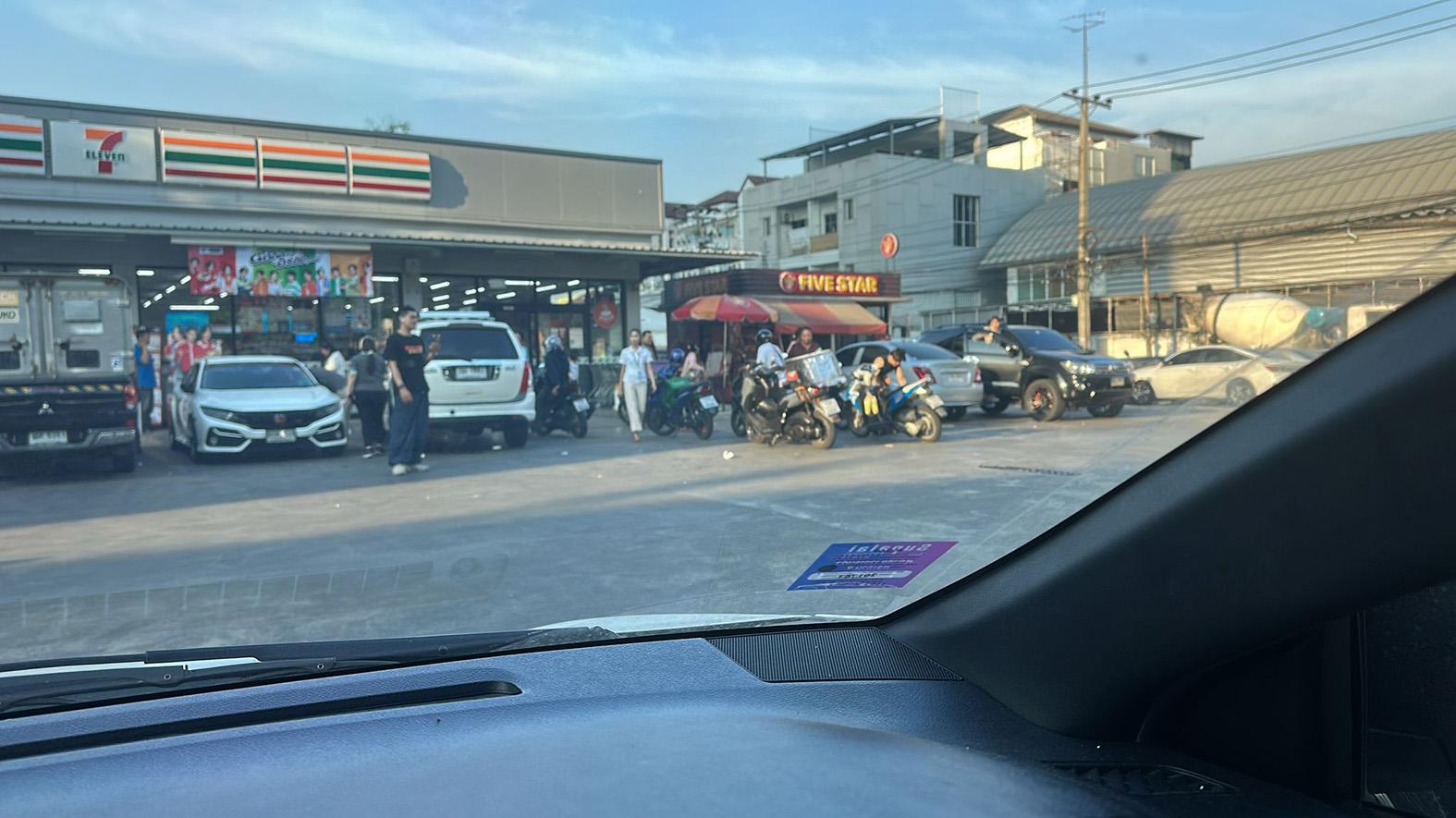 People outside stores after the earthquake.