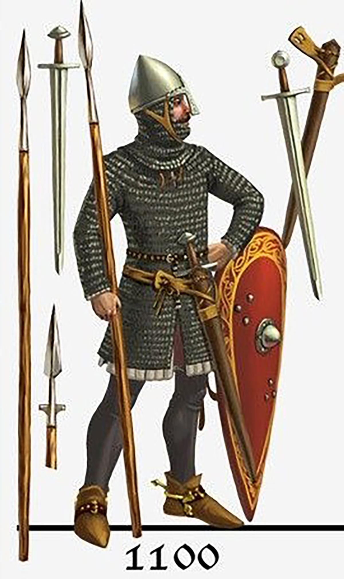 A typical armed Norman soldier of the latter years of the 11th century.