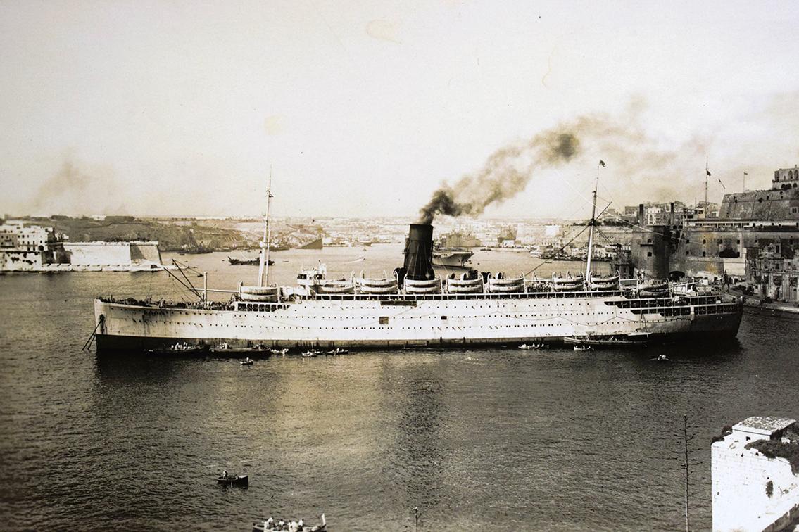 The Cameronia in Grand Harbour, by Joseph Pavia, The London Studio.