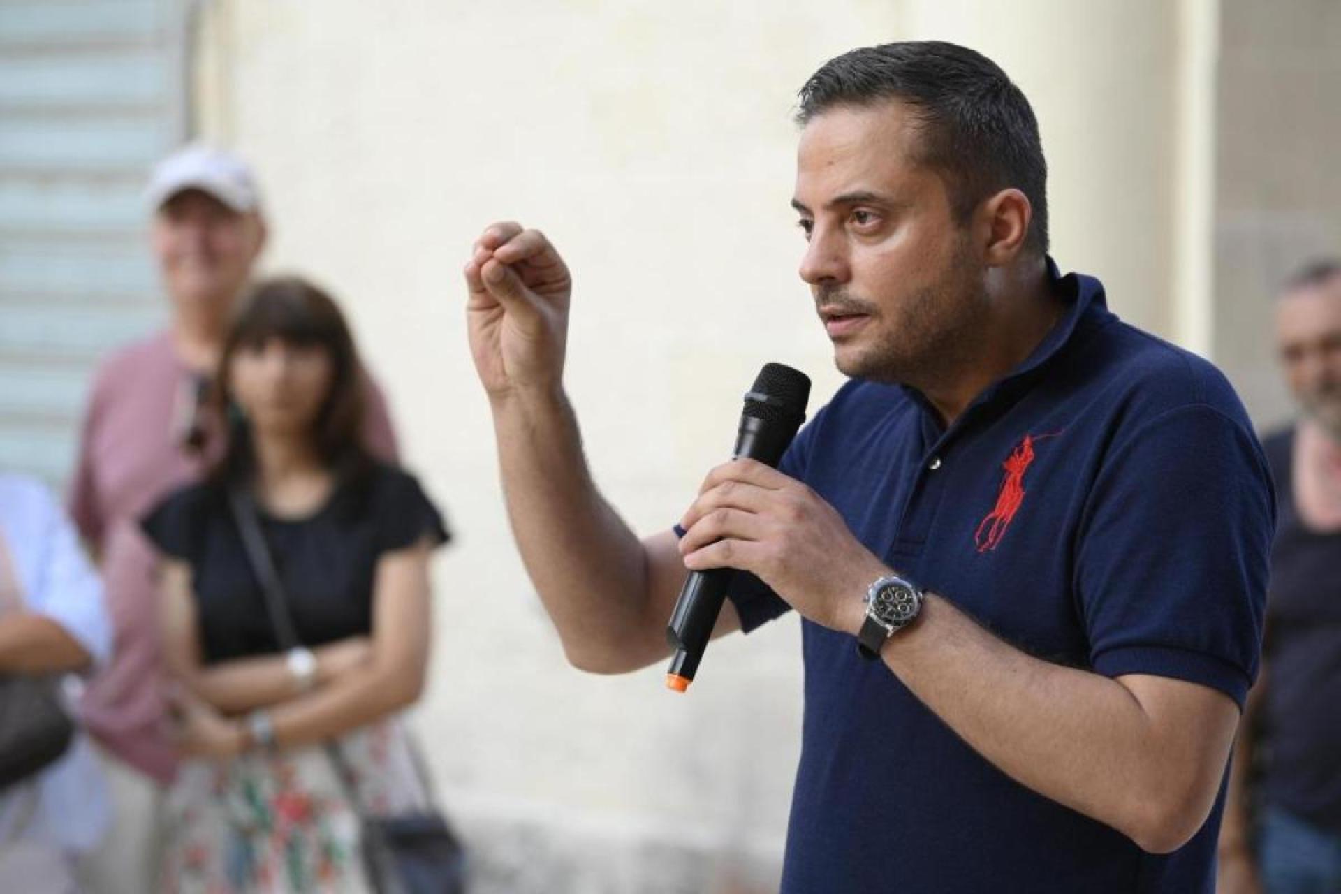 Borg Manch&eacute; during a protest in 2023. Photo: Matthew Mirabelli