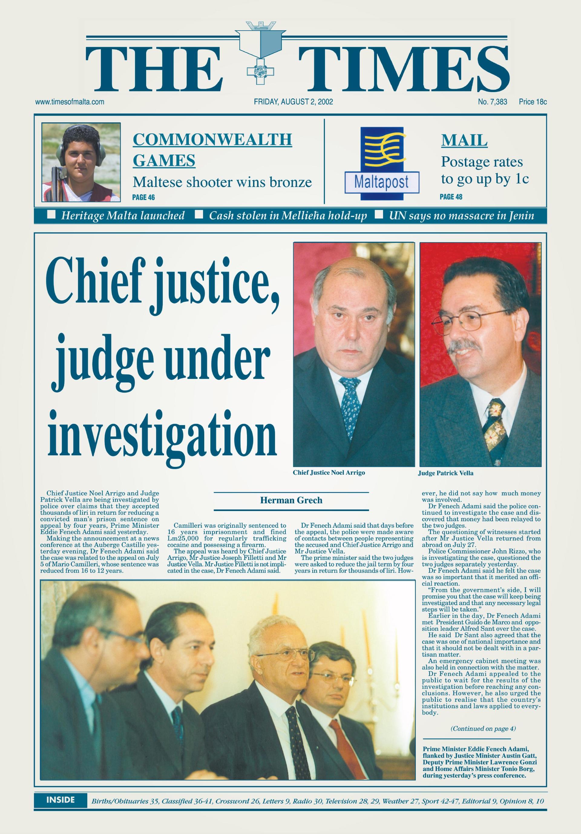 The 2002 Times of Malta report announcing the scandal.