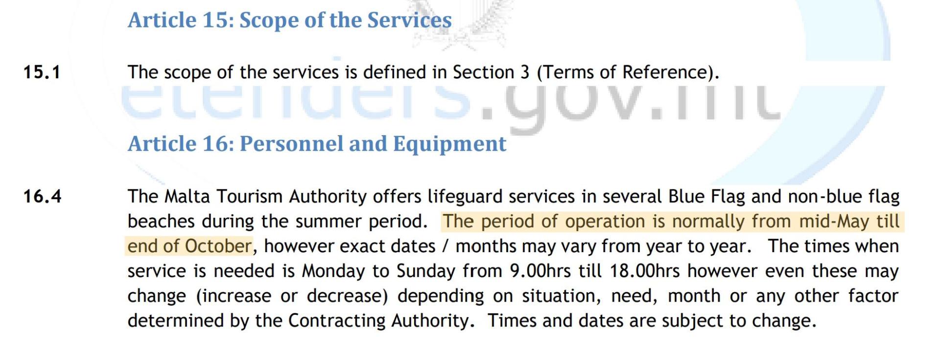 The MTA tender said the lifeguarding season would last until the end of October &ndash; but the tender was never finalised.