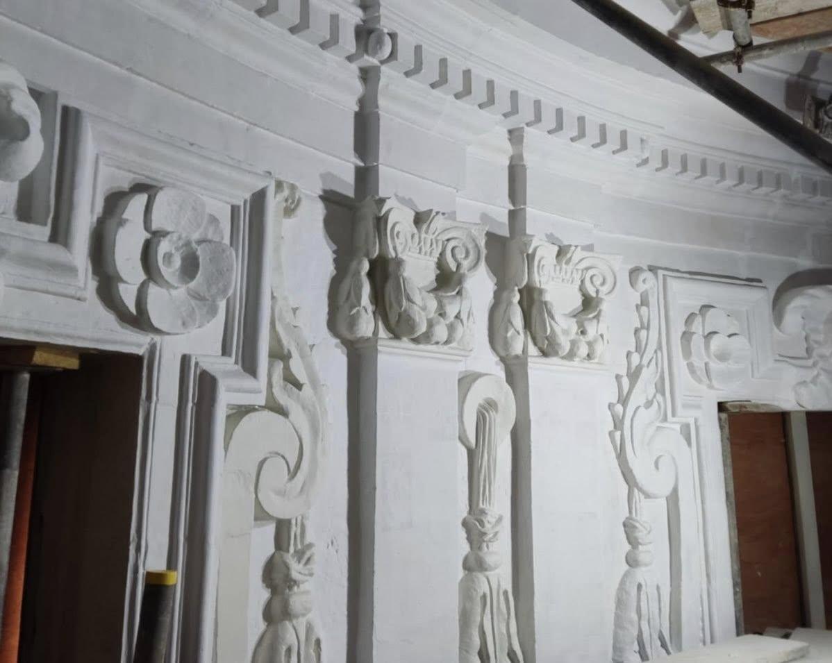 Ceilings and walls were restored.