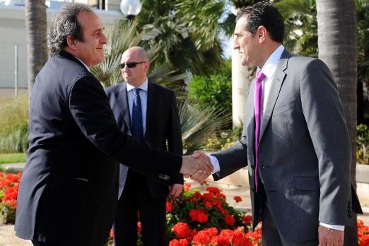 Agius with then UEFA president Michel Platini in 2014. File photo