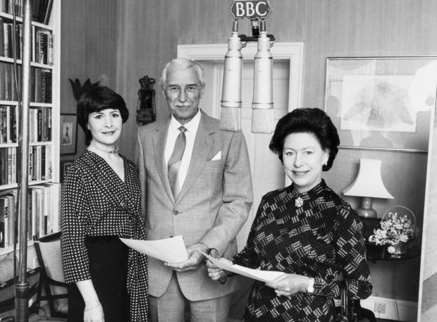 Princess Margaret rehearsing for her guest role in The Archers, with cast members Arnold Peters and Sara Coward in June 1984. Photo: PA