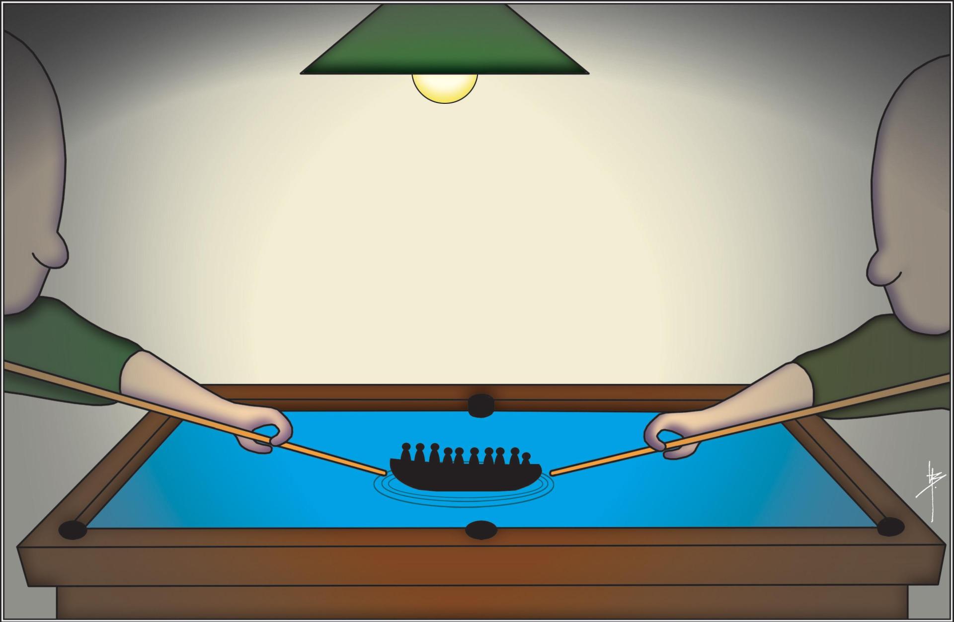 July 1, 2018 - Migrants depicted as billard balls at the mercy of political players.