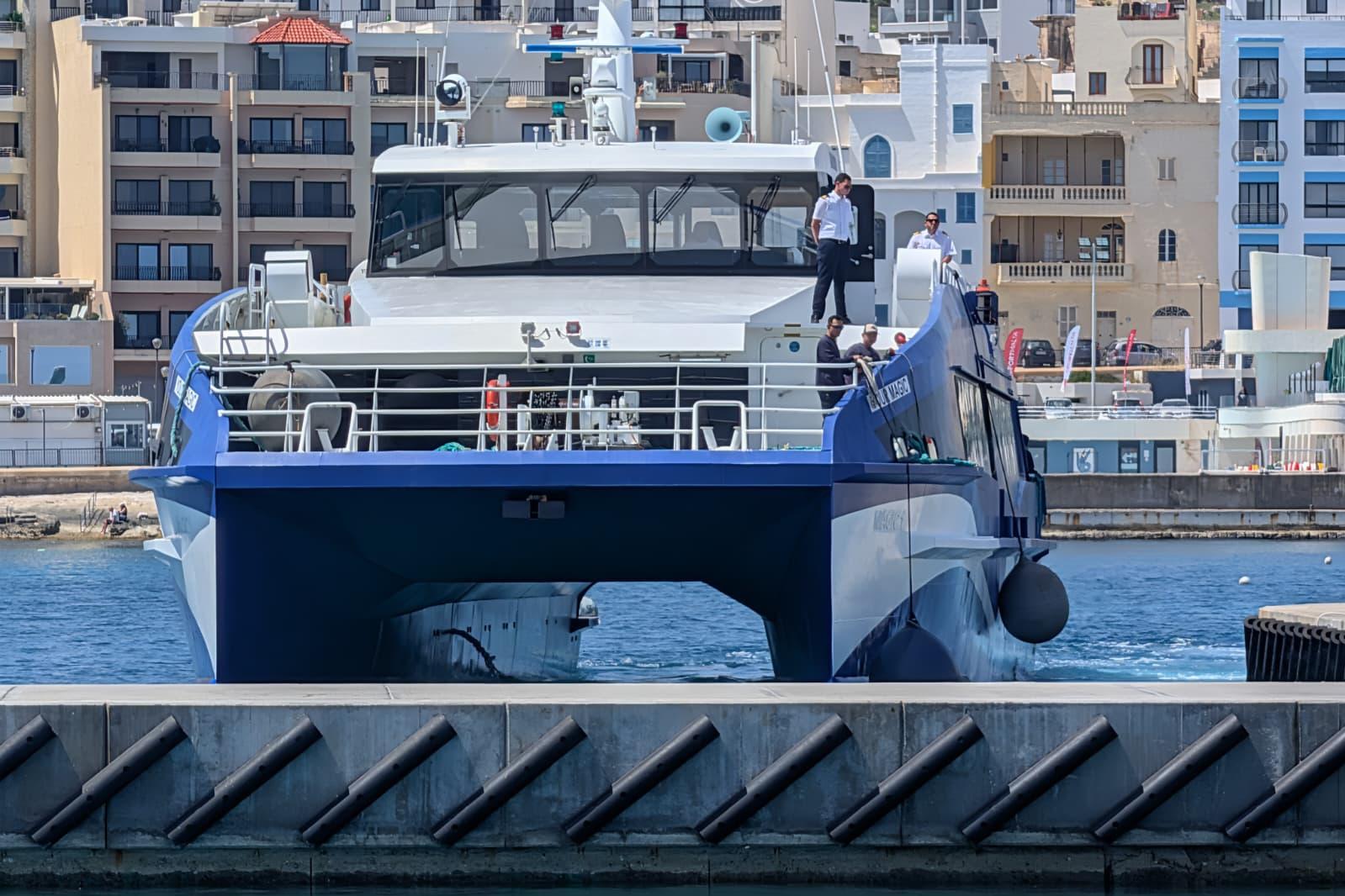 The fast ferry berthing in Buġibba. (Chris Sant Fournier)